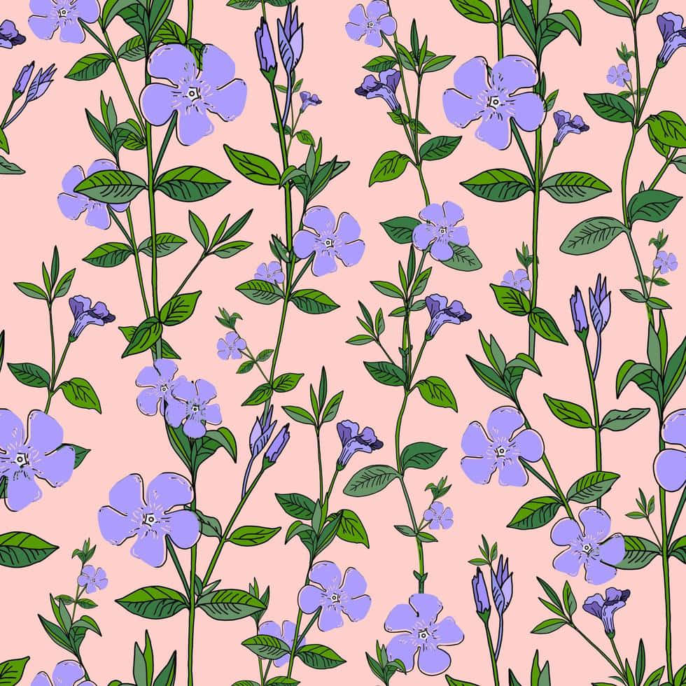 Periwinkle_ Floral_ Pattern_ Pink_ Background.jpg Wallpaper