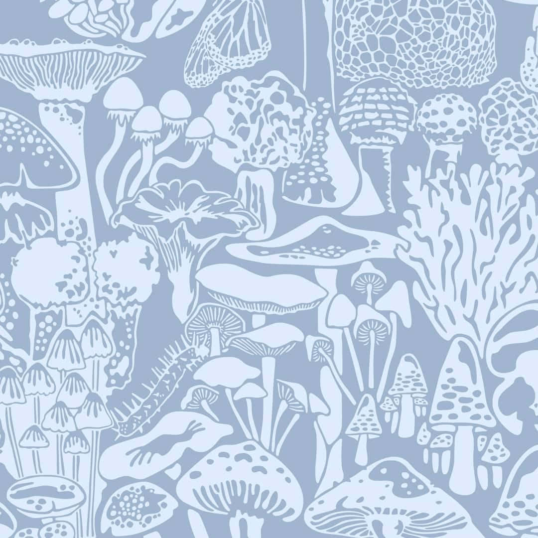 Periwinkle Mushroom Pattern Wallpaper