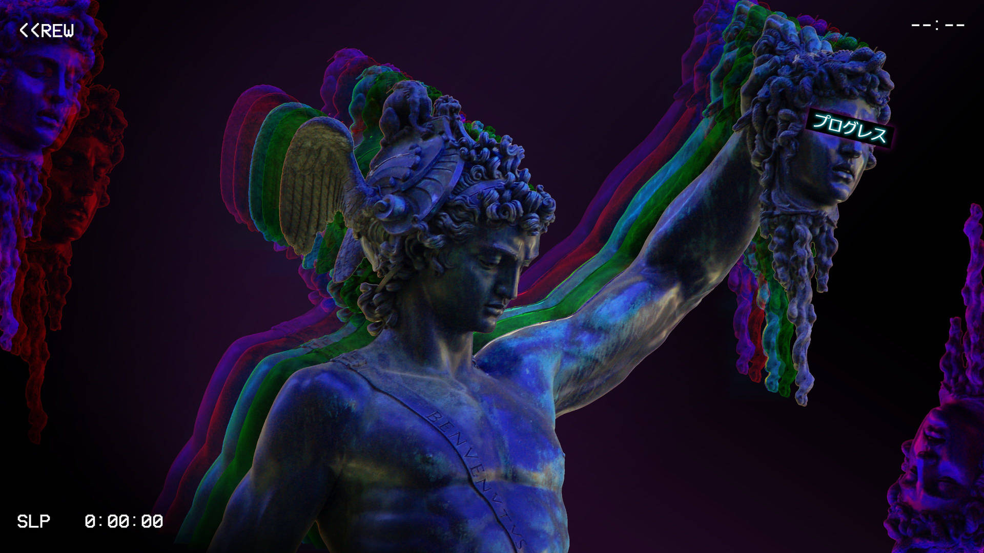 Perseus Medusa Vaporwave Desktop Wallpaper