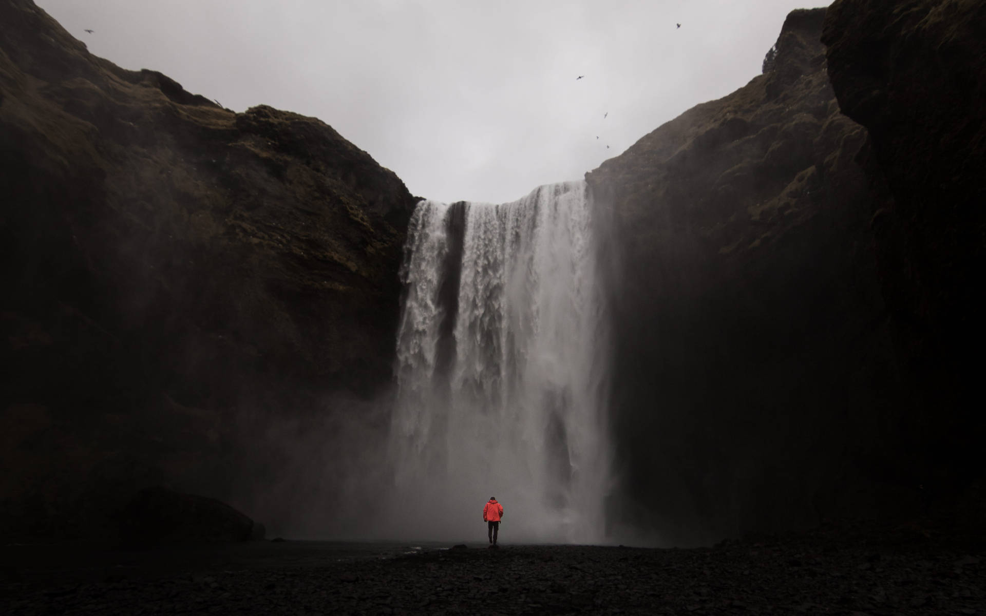 Person Alone Near Waterfall Background