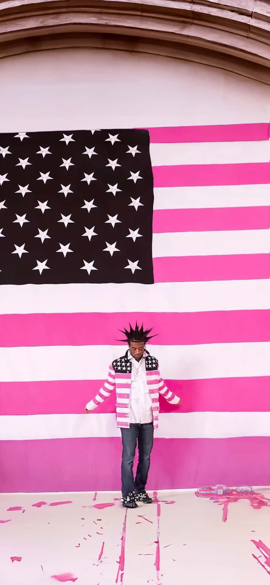Person Before Pink Striped Flag Wallpaper