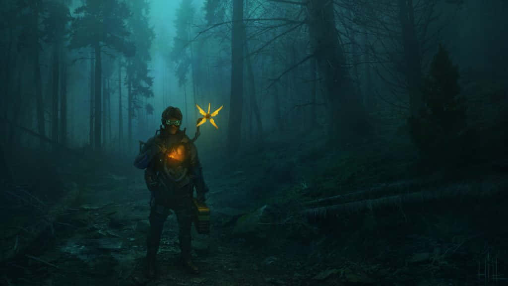 Person Waiting In A Dark Forest Wallpaper