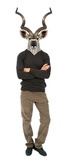 Person_with_ Deer_ Head_ Mask_ Standing_ Arms_ Crossed PNG