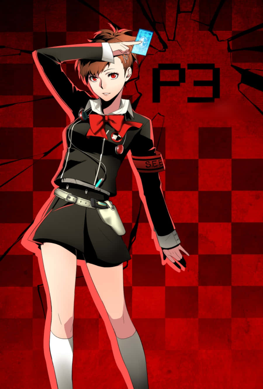 Persona 3 Kotone On Red Checkered Picture