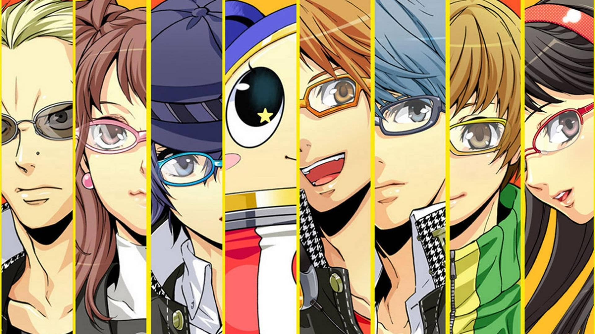 Persona 4 Cast In Vertical Banners Wallpaper