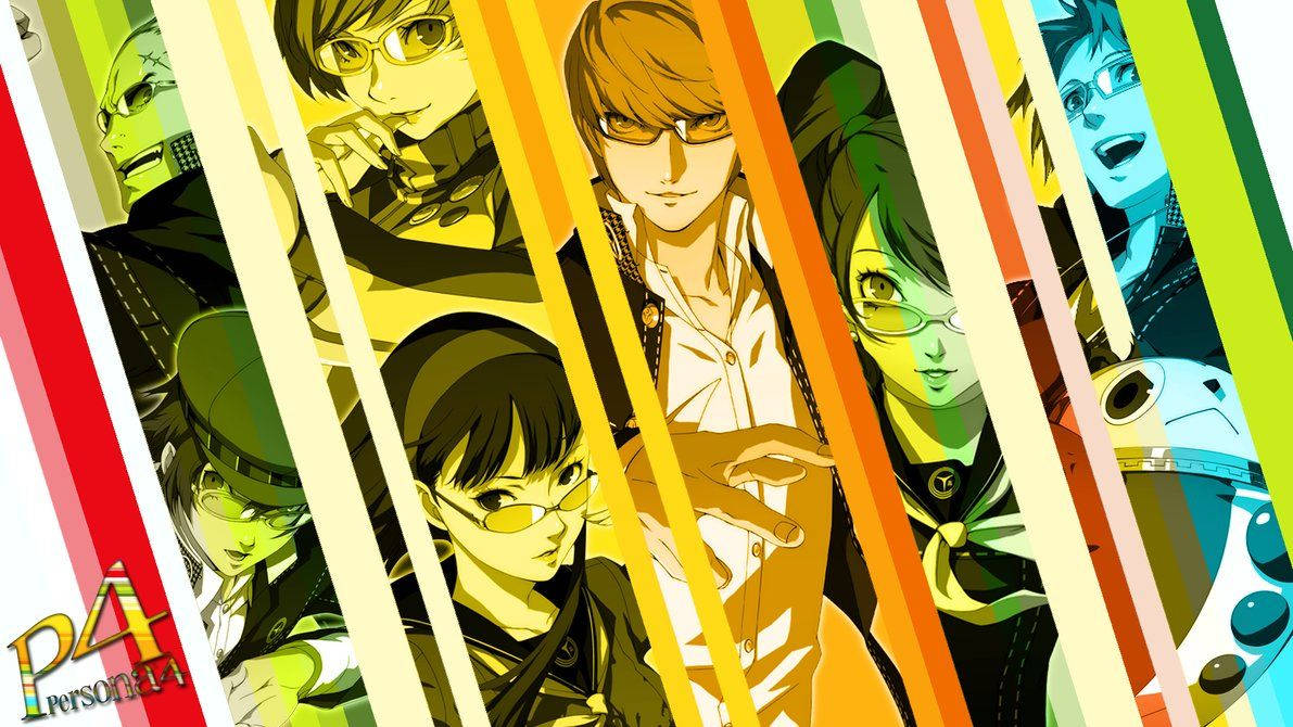 The Persona 4 Heroes in Striped Banners Wallpaper