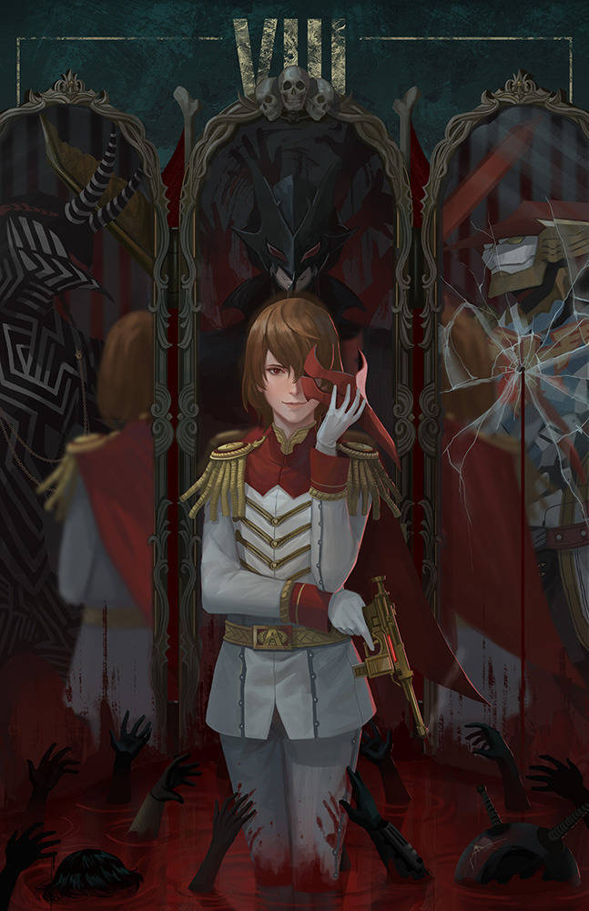 Persona 5 Royal Goro in front of antique mirror wallpaper