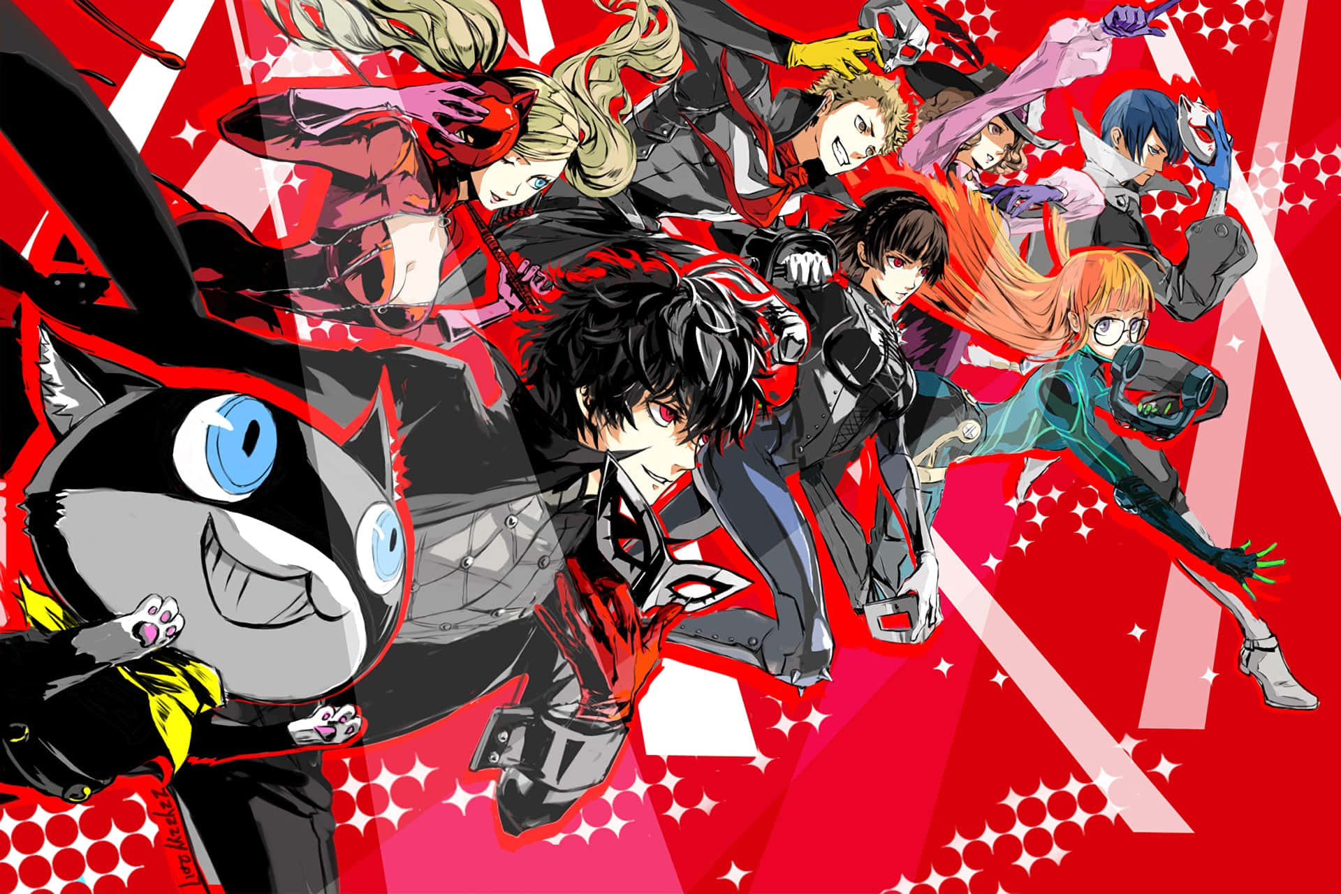 The Phantom Thieves of Hearts standing together in Persona 5 Strikers Wallpaper