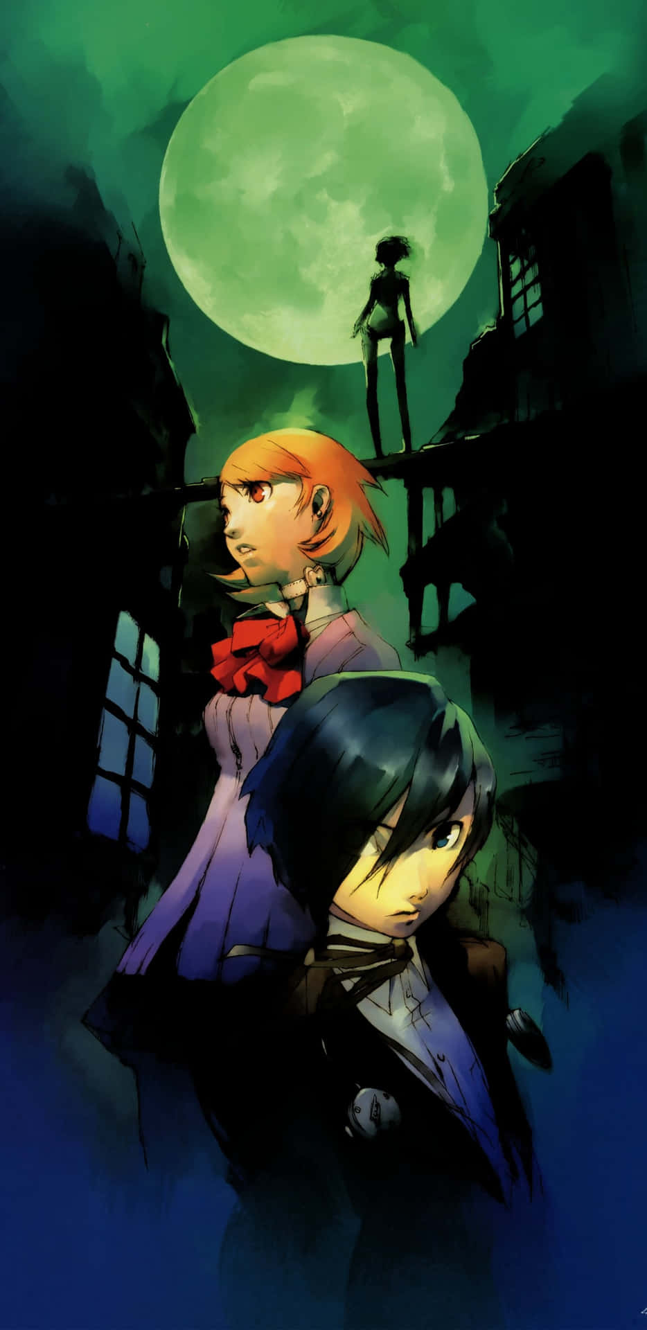 Persona3 Characters Moonlit Backdrop Wallpaper