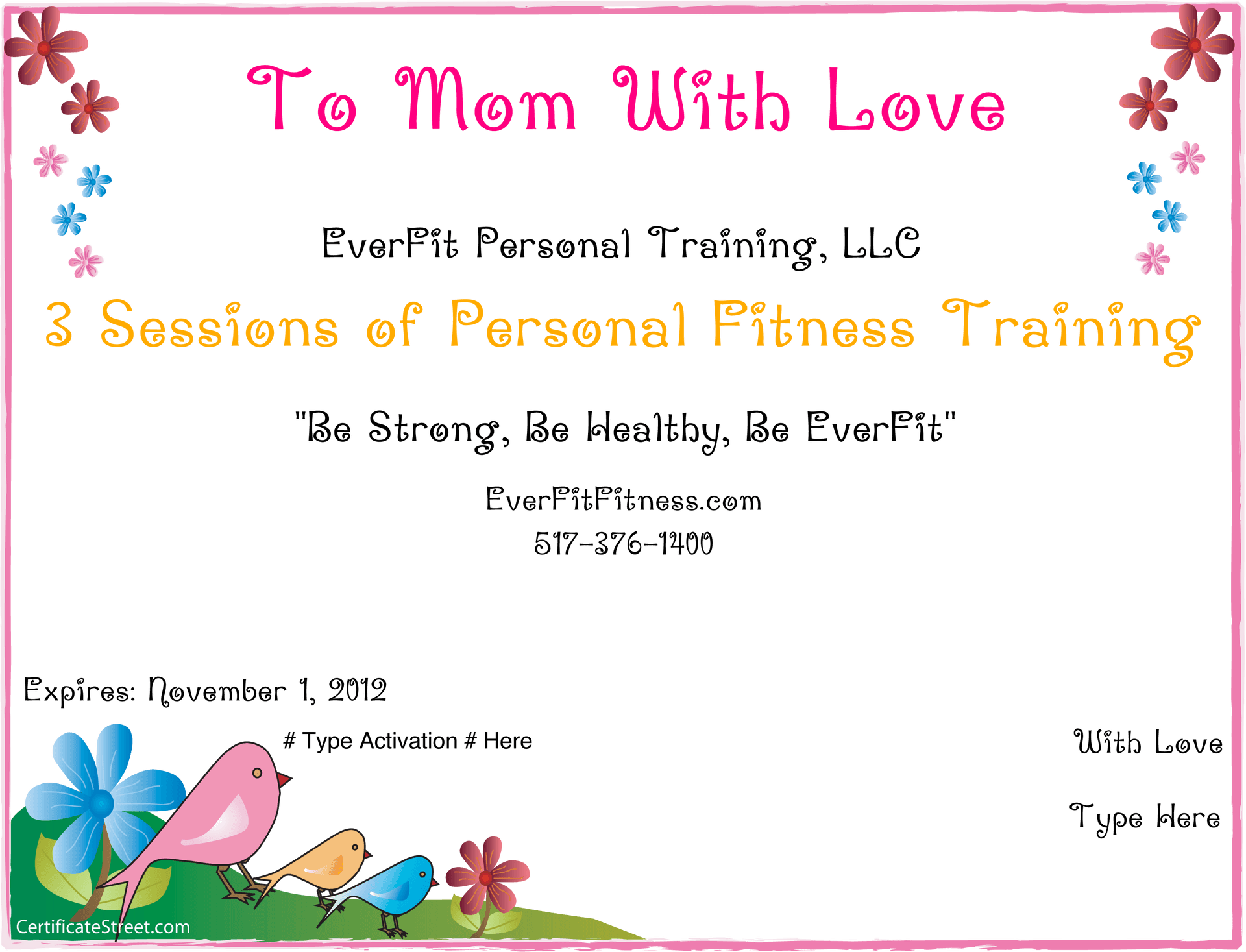 Personal Fitness Training Gift Certificatefor Mom PNG