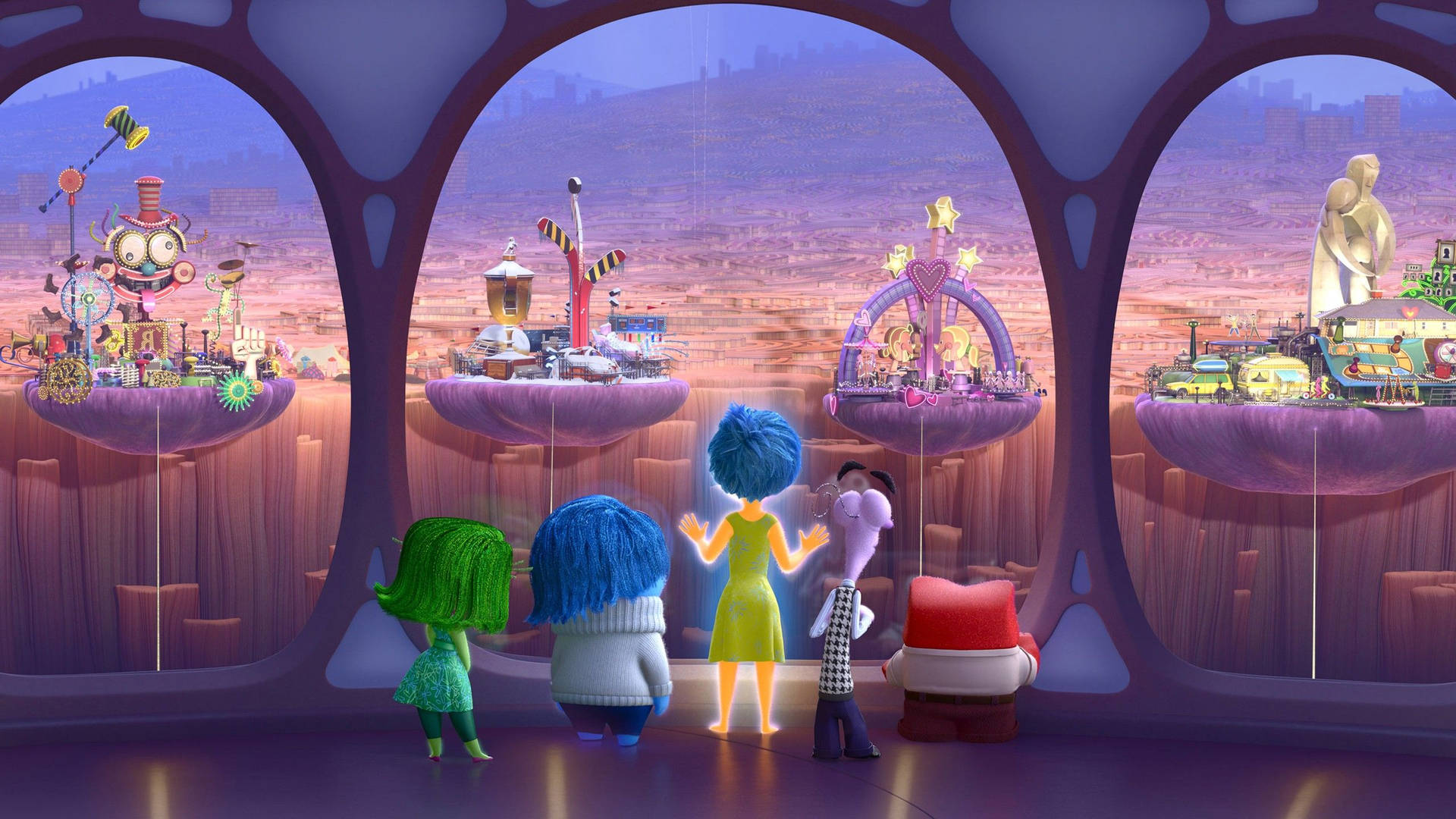 Five interconnected Personality Islands in the world of Inside Out Wallpaper
