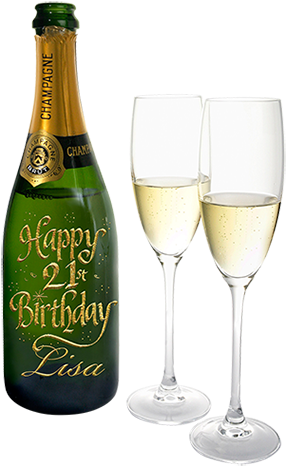 Personalized Birthday Champagneand Glasses PNG