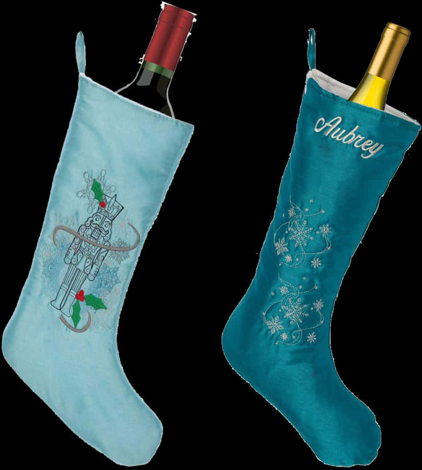 Personalized Christmas Stocking Wine Bottle Holders PNG