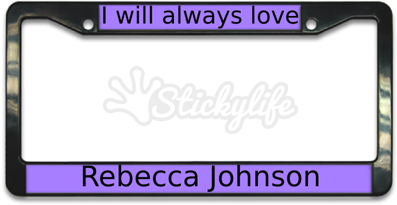 Personalized Love License Plate Frame Rebecca Johnson PNG