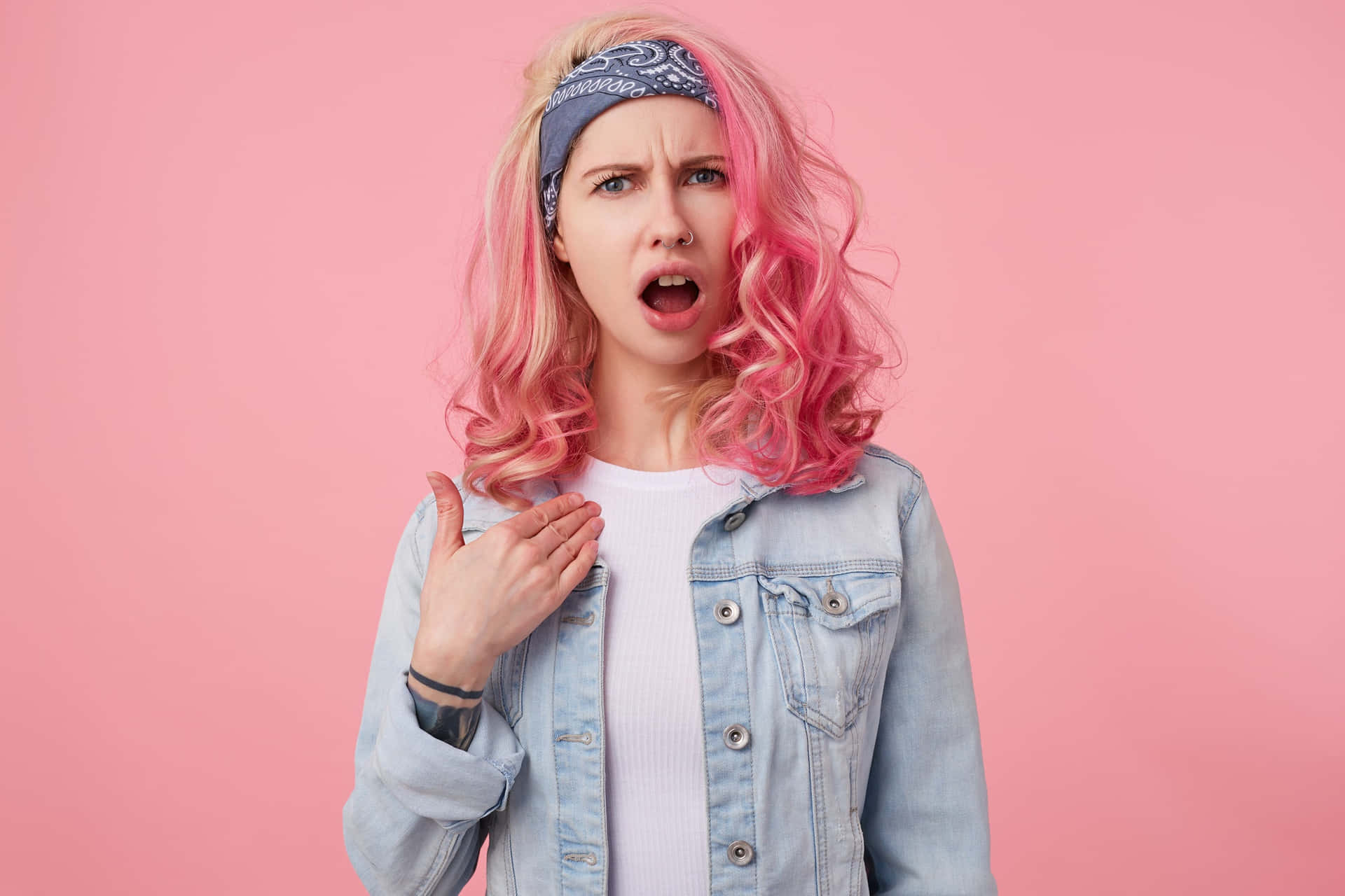 Perturbed Lady With Pink Hair Wallpaper
