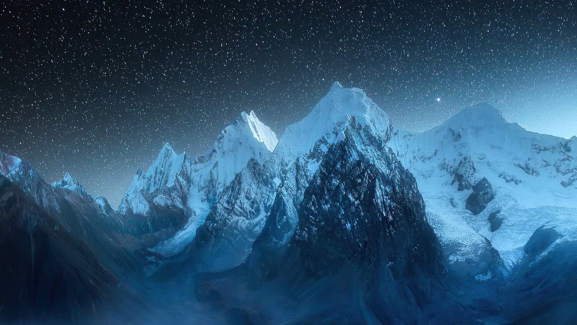 Peru Andes Icy Mountain flyve gennem stjernerne Wallpaper