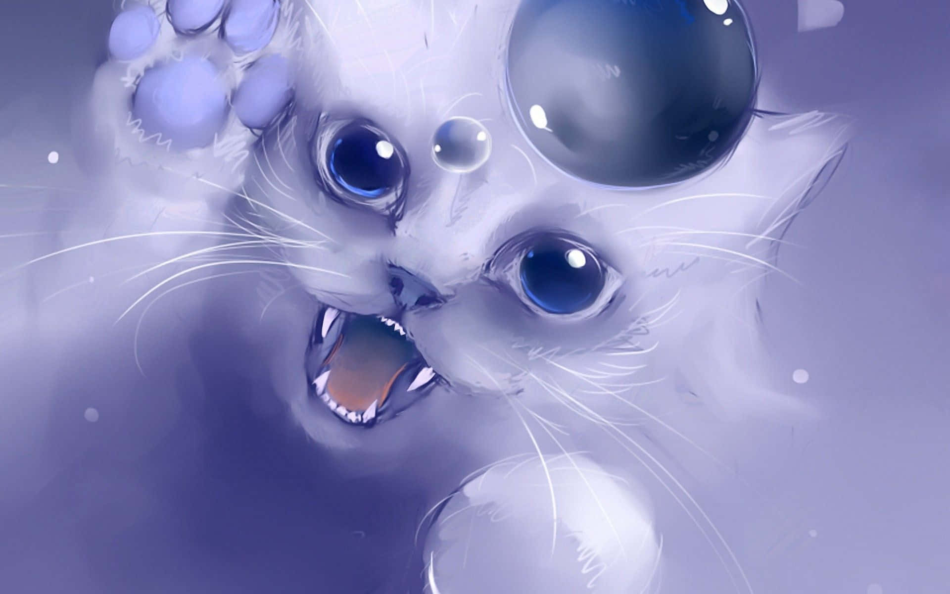 Eineweiße Katze Mit Blauen Augen Und Blauen Bällen