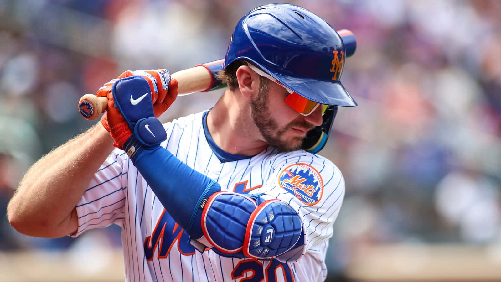 Newyork Mets Rookie Pete Alonso Trägt Sein Straßengrau-trikot. Wallpaper