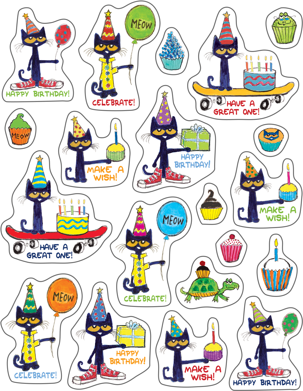 Pete The Cat Birthday Stickers PNG