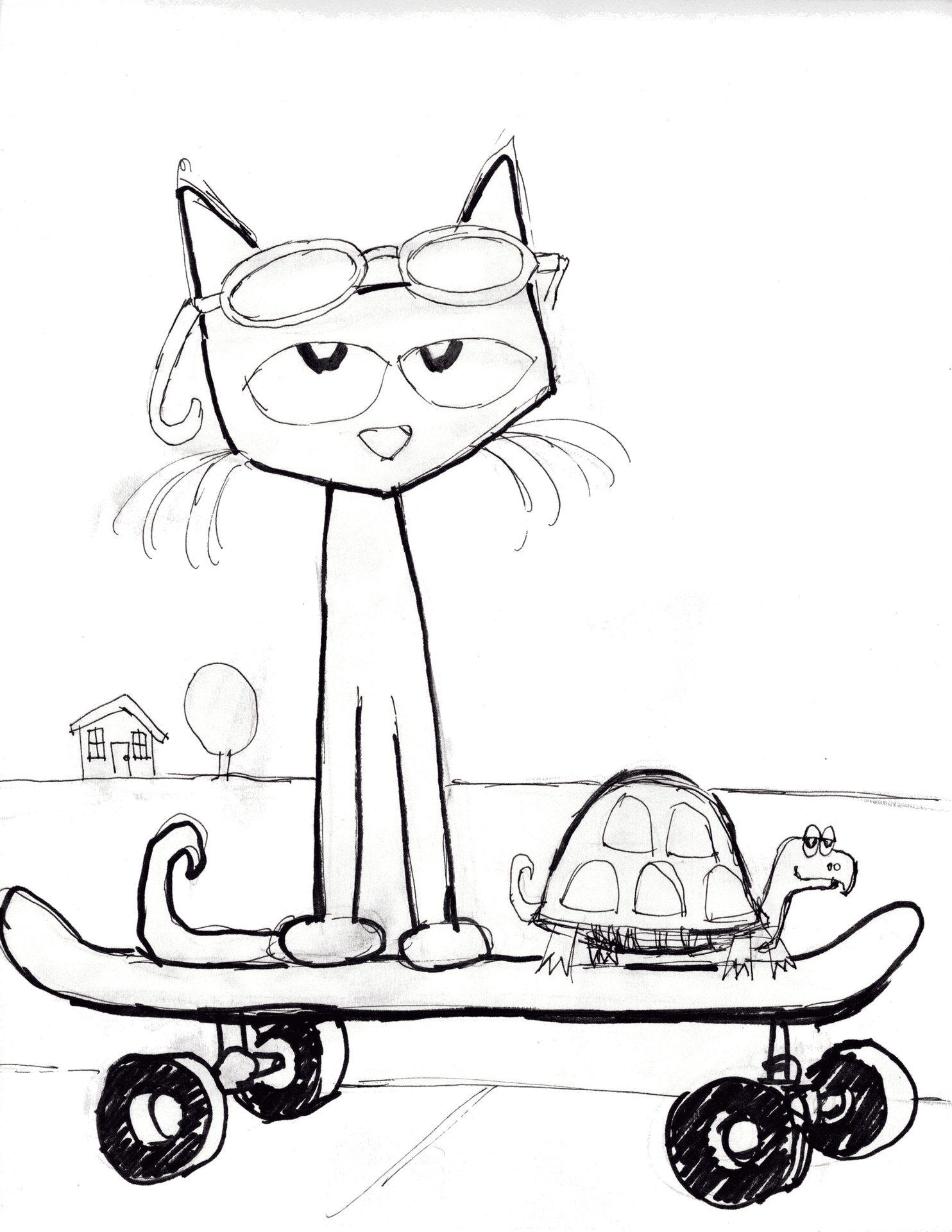 Pete The Cat Skateboarding With Turtle Friend PNG