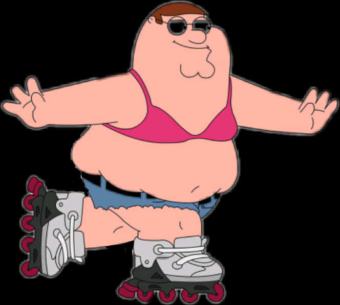 Peter Griffin Rollerbladingin Bikini Top PNG