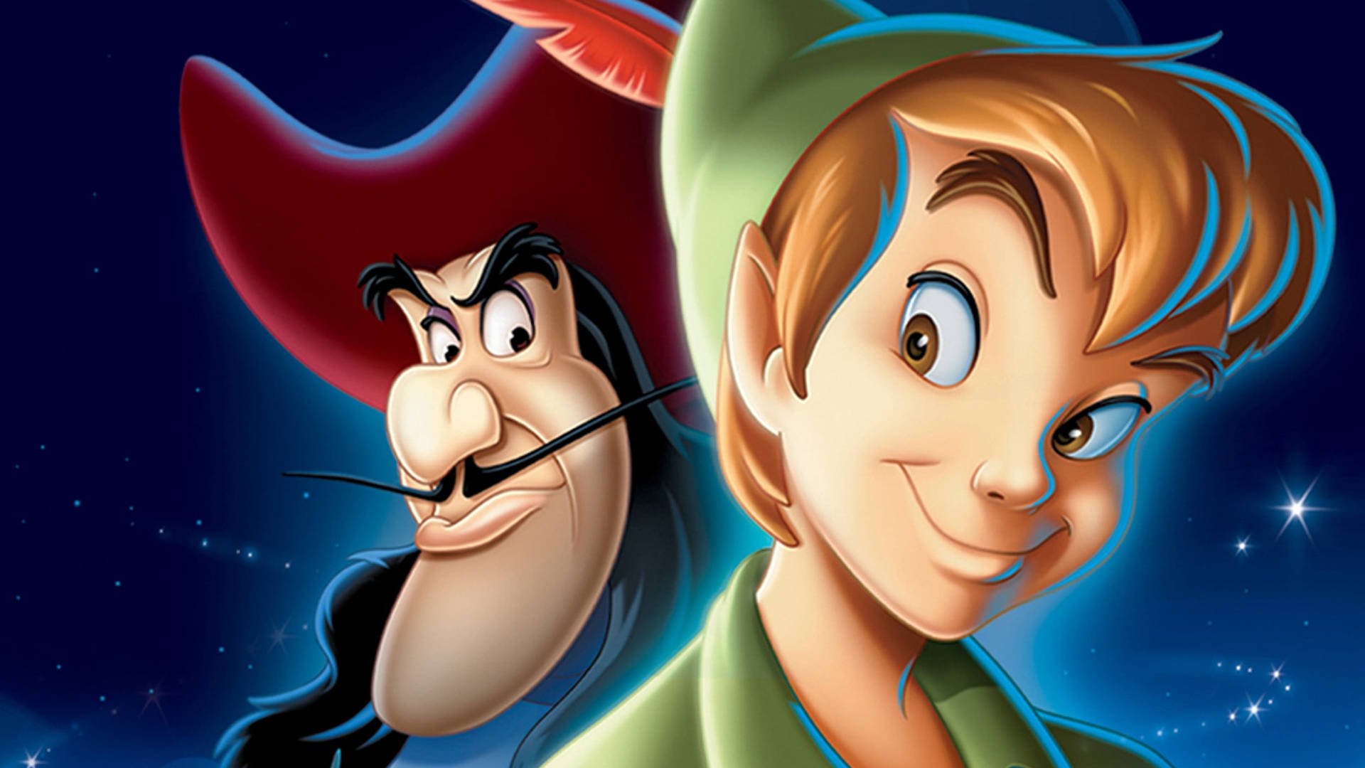 Peter Pan og Kaptajn Klo på et skib i Neverland Wallpaper