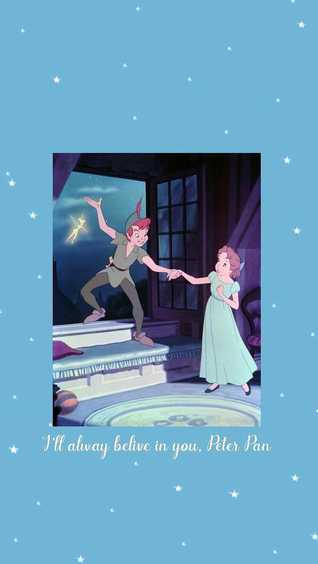 Peter Pan og Wendy Danser Muntert Iblandt Sommerfuglene Wallpaper