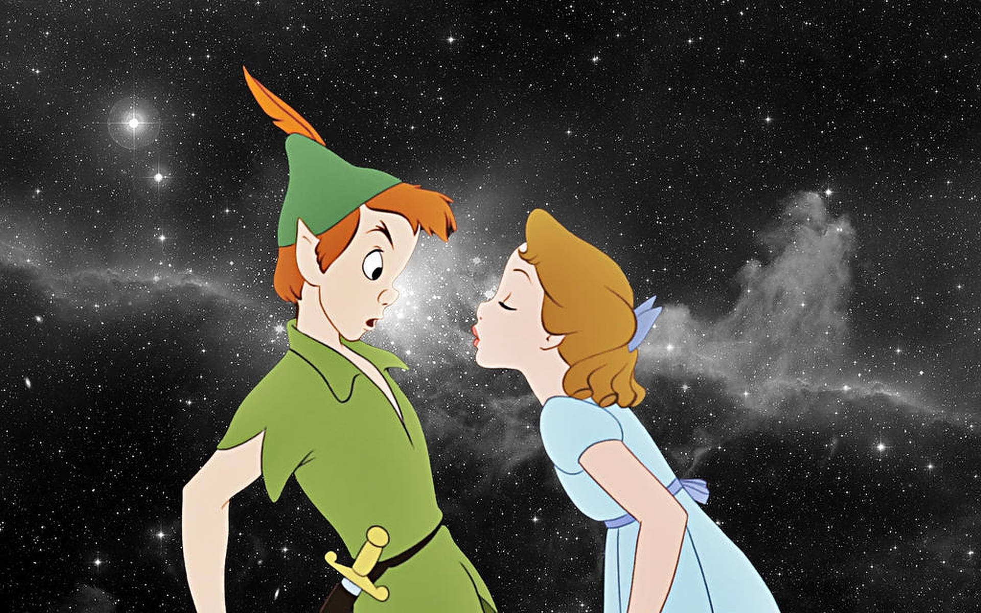 Peter Pan og Wendy flyver gennem himlen Wallpaper
