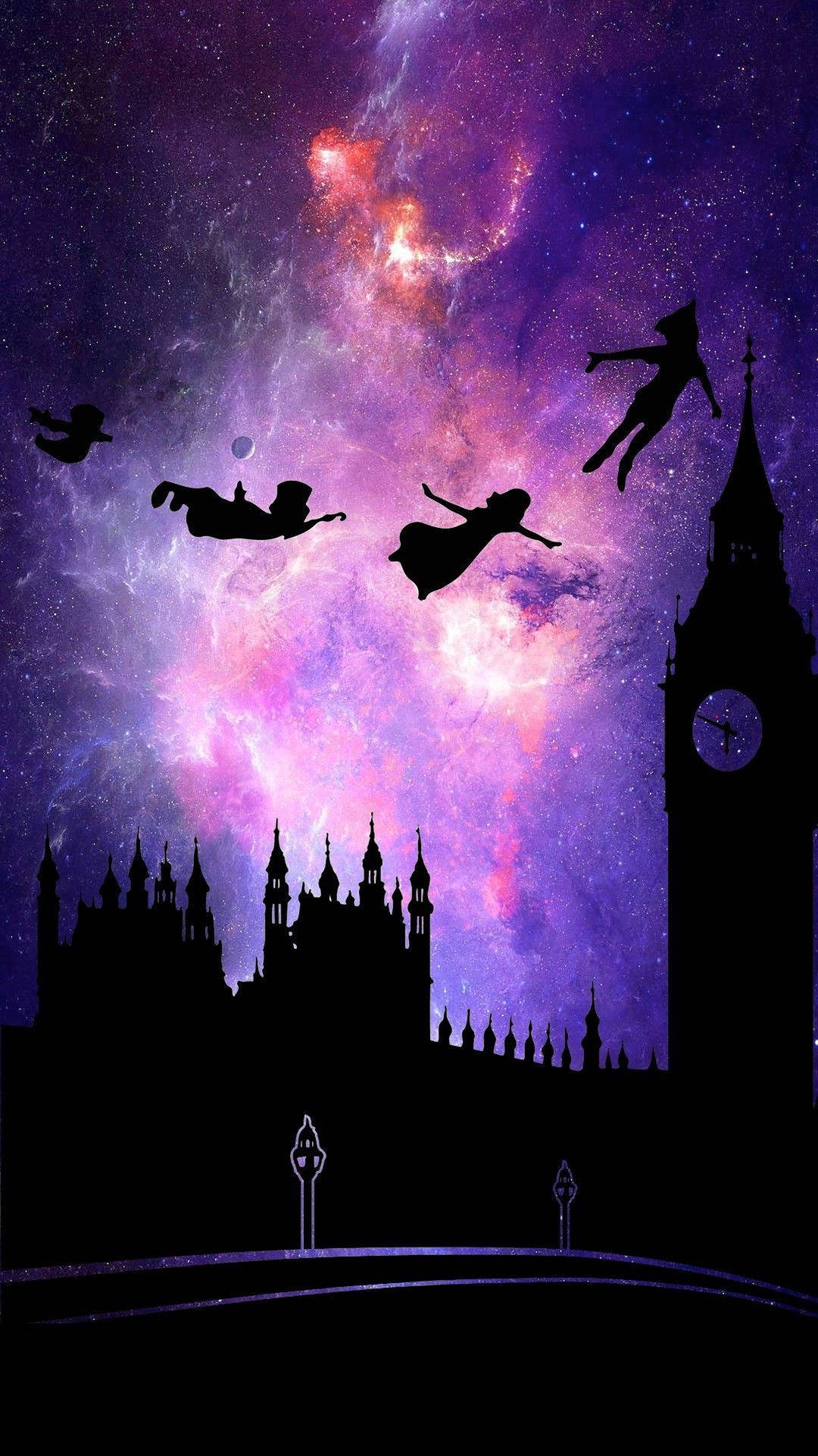 Peter Pan gradient lilla himmel skrivebords baggrund Wallpaper