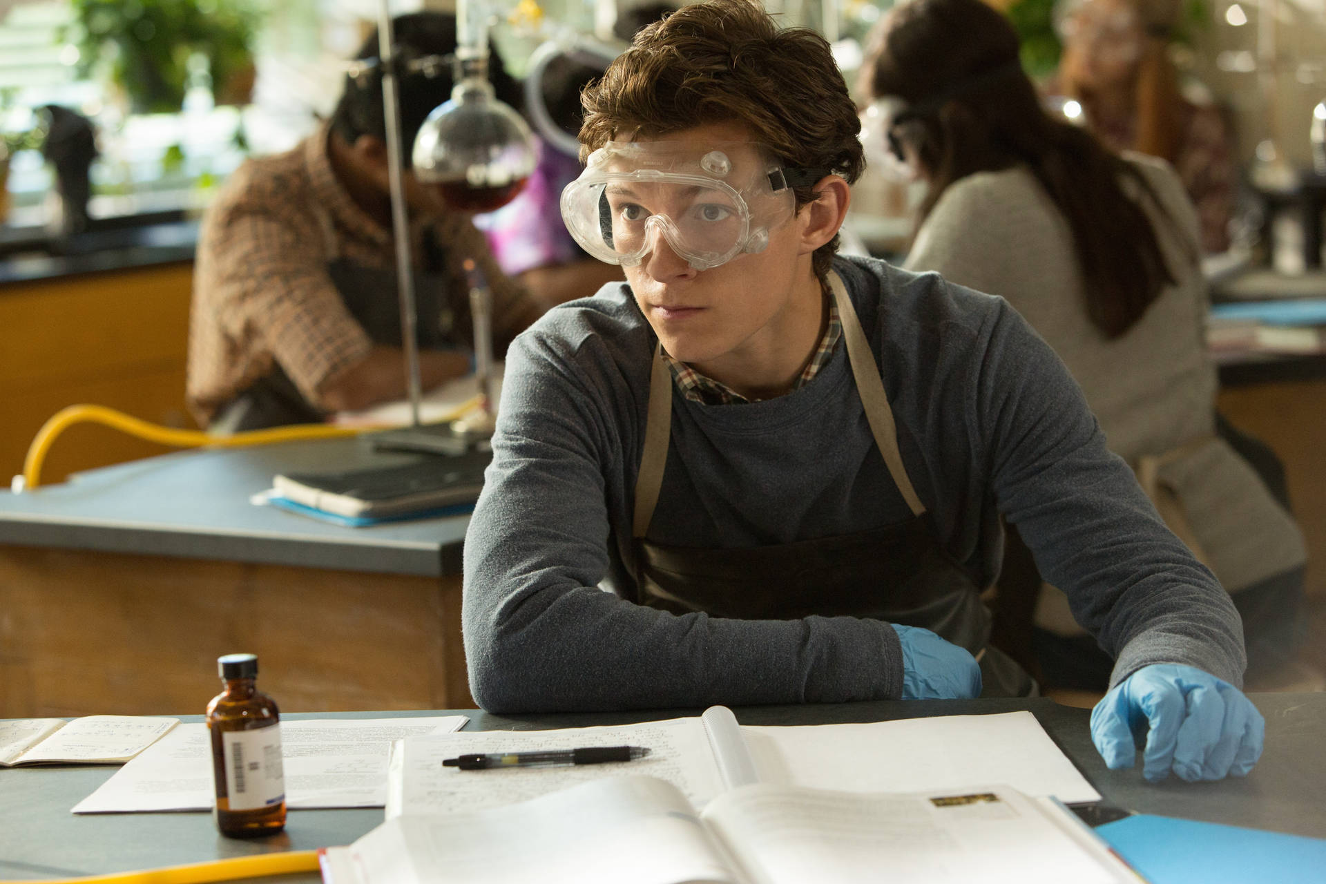 Peter Parker In Science Class Wallpaper
