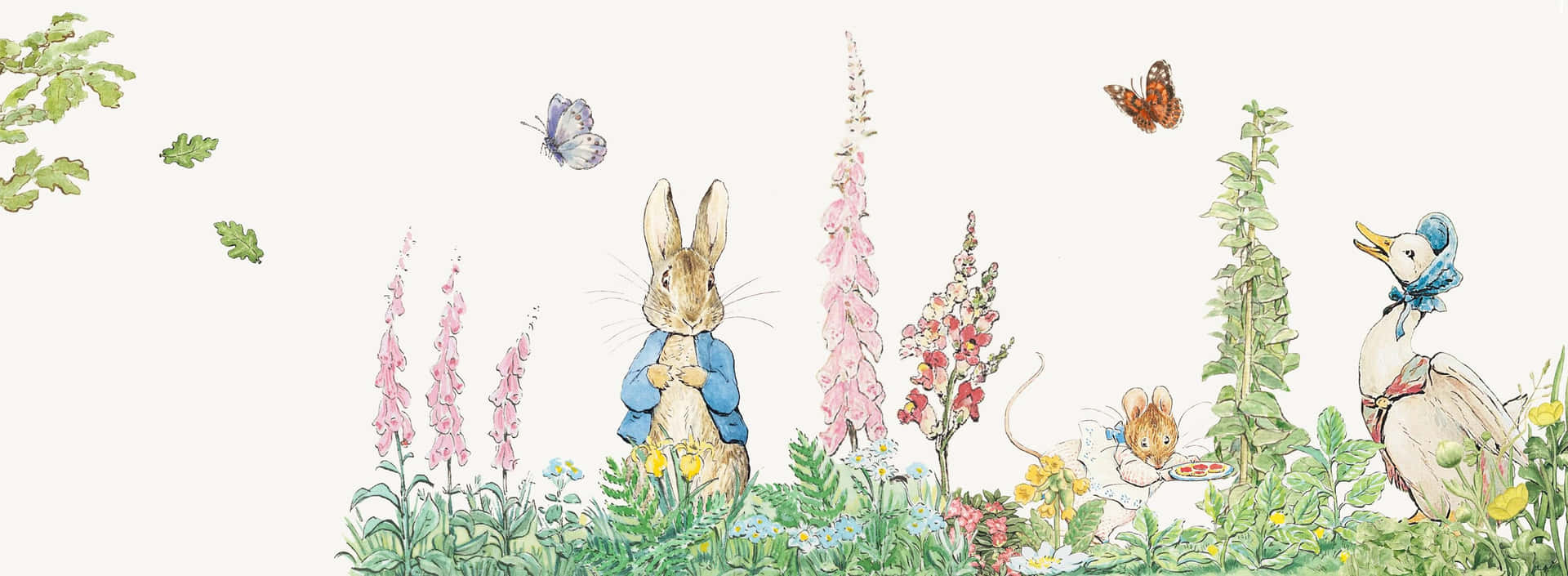 Peter Rabbitand Friendsin Garden Illustration Wallpaper