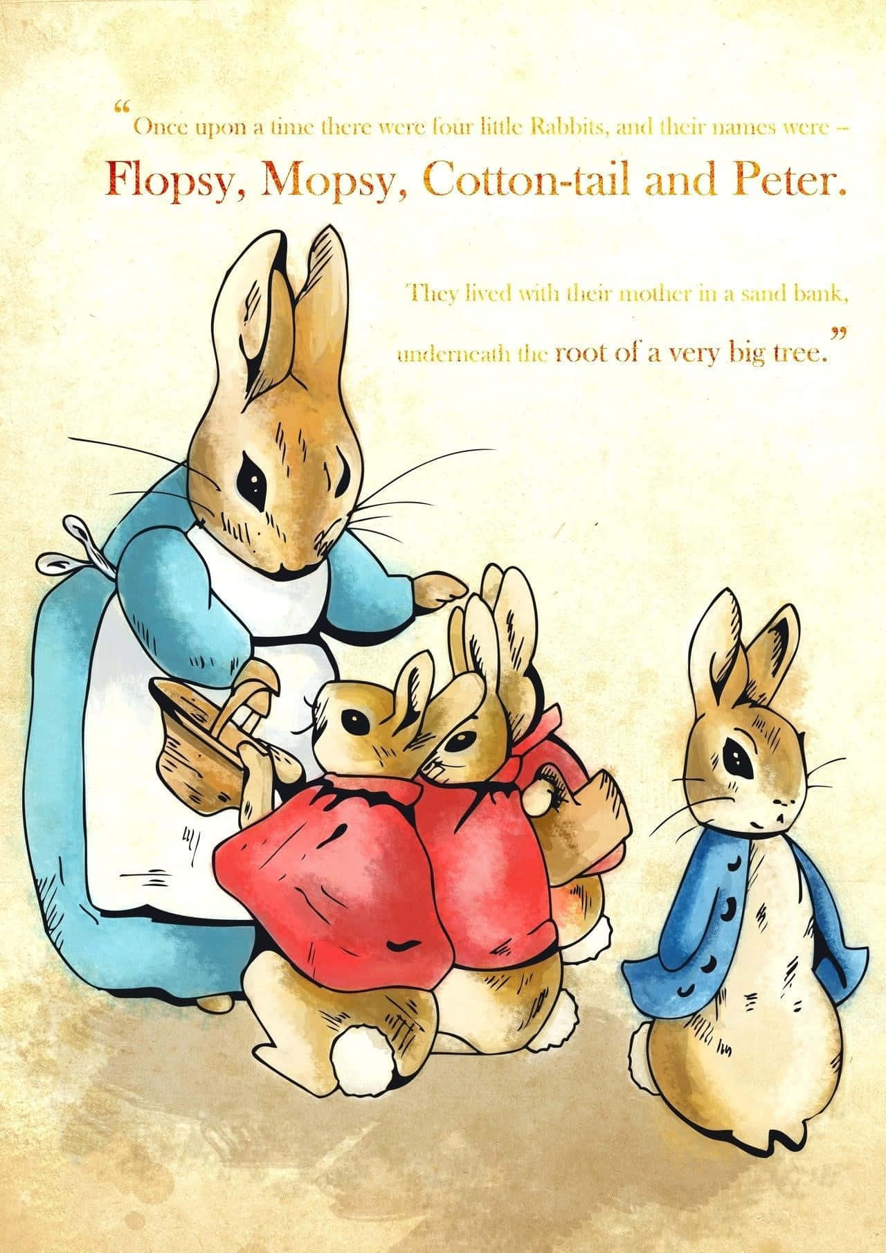 Peter Rabbitand Siblings Illustration Wallpaper