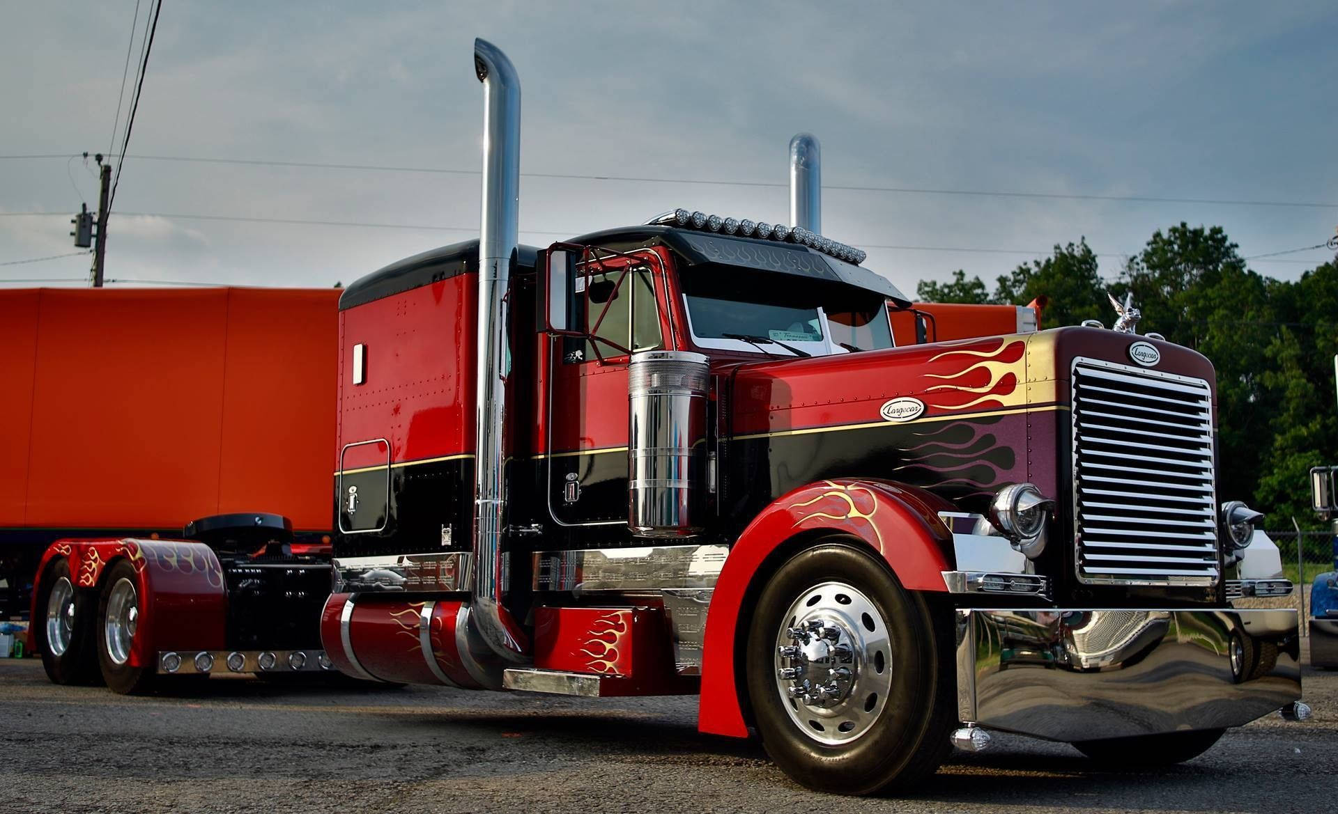 Red Peterbilt With Flame Prints Wallpaper