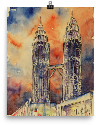 Petronas Towers Watercolor Artwork PNG