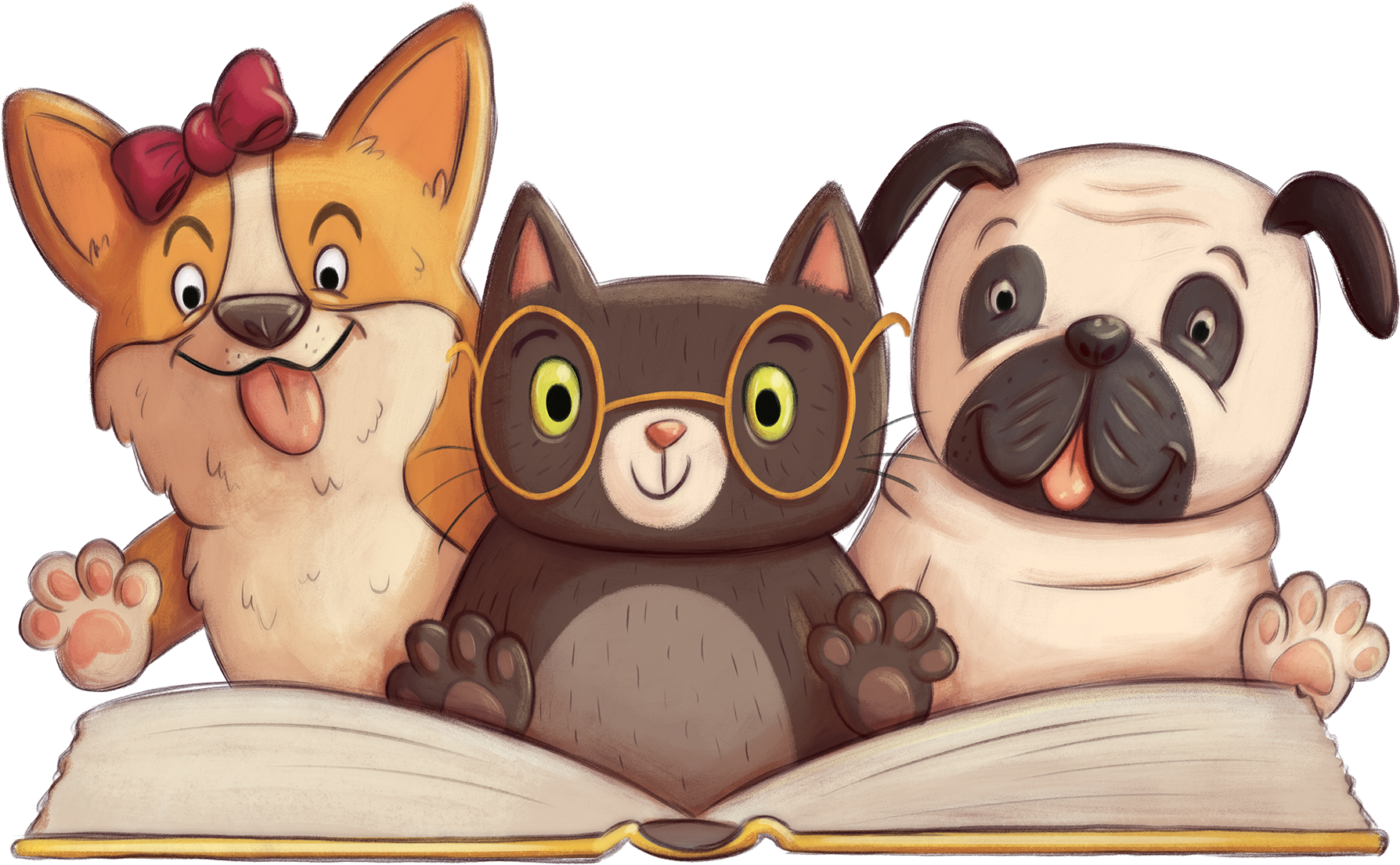 Pets Reading Book Clipart PNG