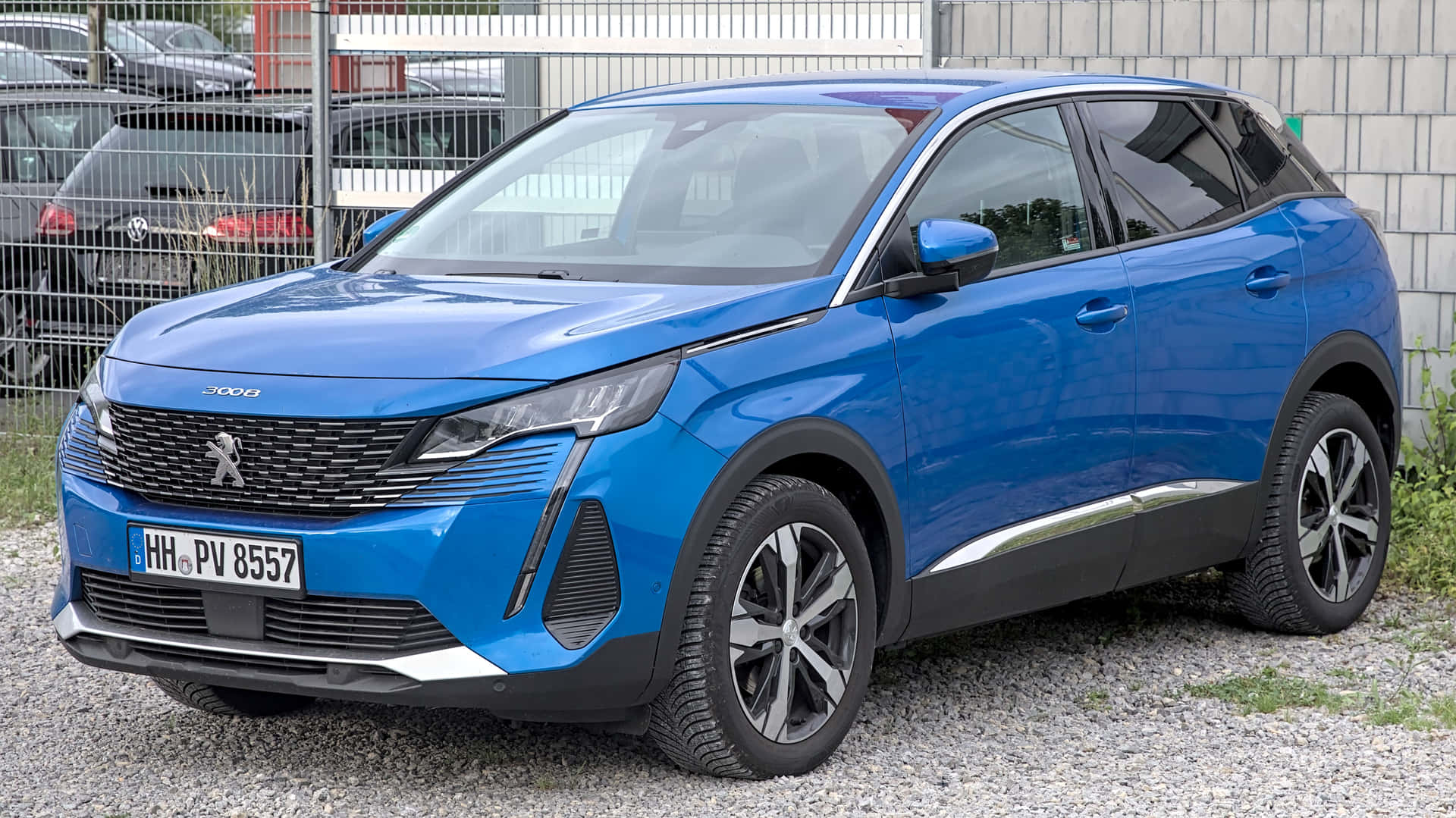 Peugeot 3008 Blauwe Suv Geparkeerd Achtergrond