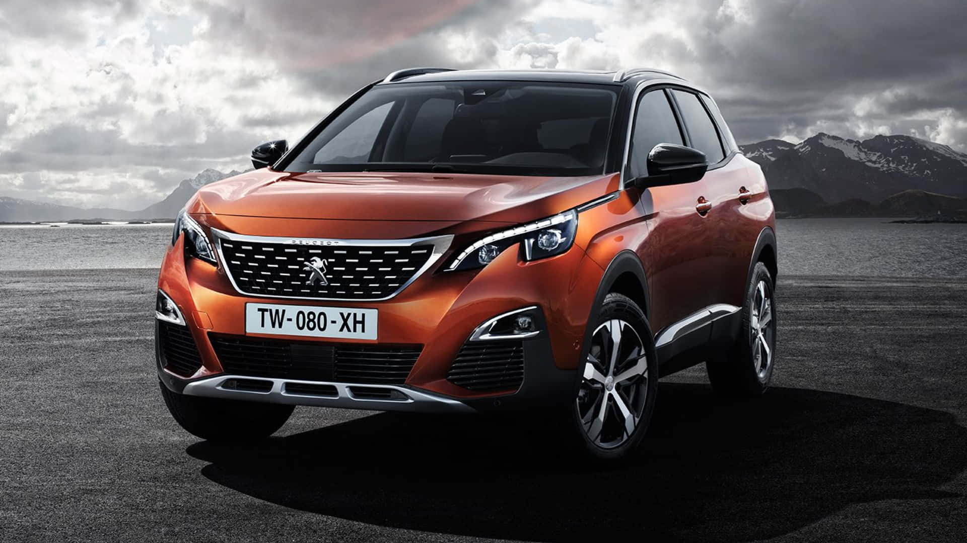 Peugeot3008 Oranje S U V Dynamische Houding Achtergrond