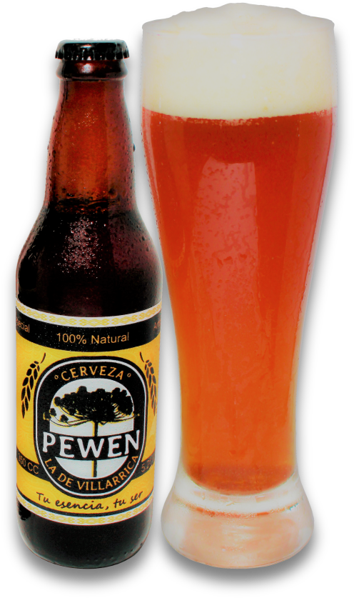 Pewen Cerveza Artisanal Bottleand Glass PNG