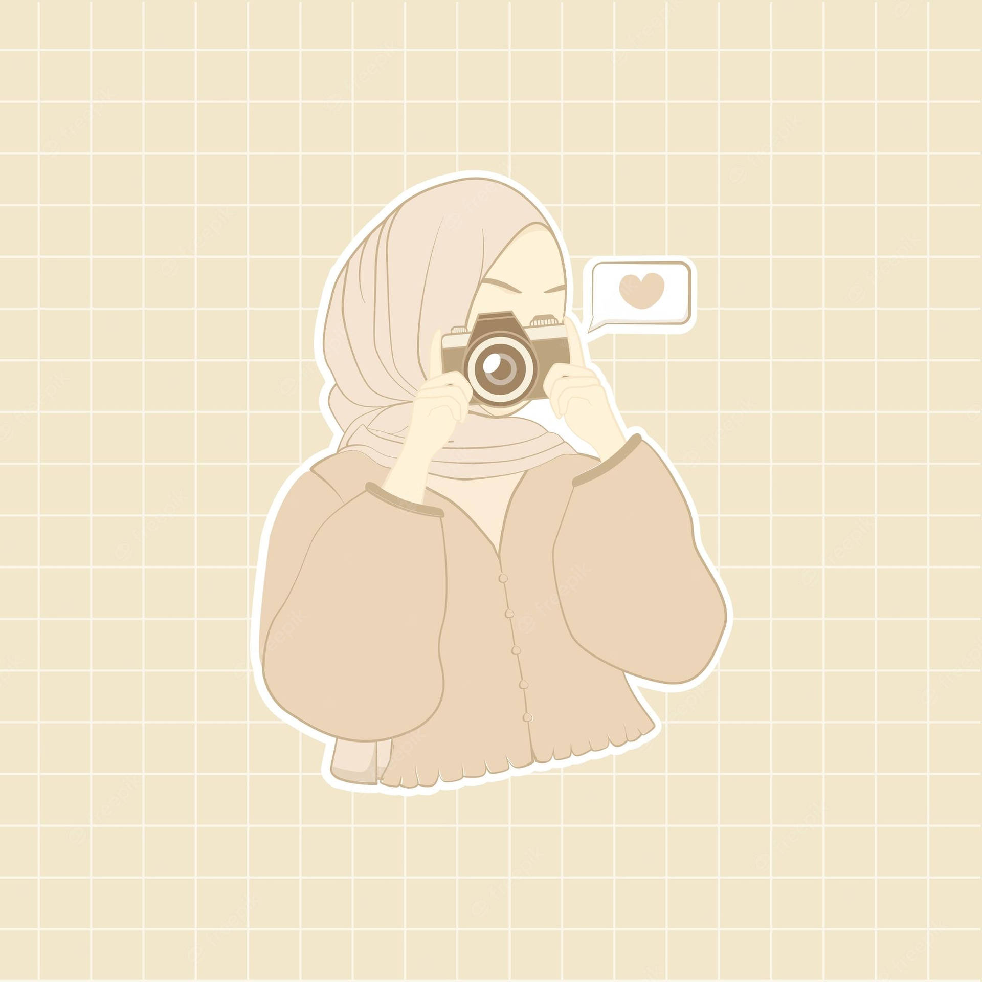 Cute hijab girl with camera and peace sign female photographer