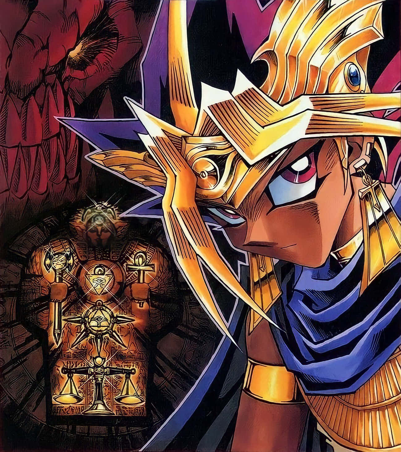 The mighty Pharaoh Atem, ruler of ancient Egypt, displaying his regal demeanor and mystical powers. Wallpaper