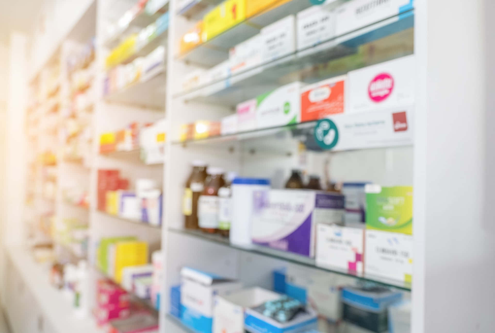 Pharmacy Shelves With Medicine And Medicine Bottles