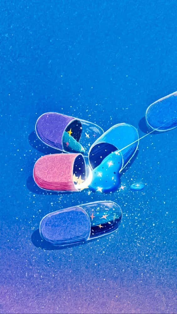 A Group Of Pills On A Blue Background