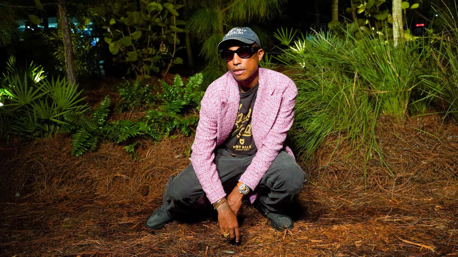 Pharrell Williams Pink Blazer Outdoor Wallpaper