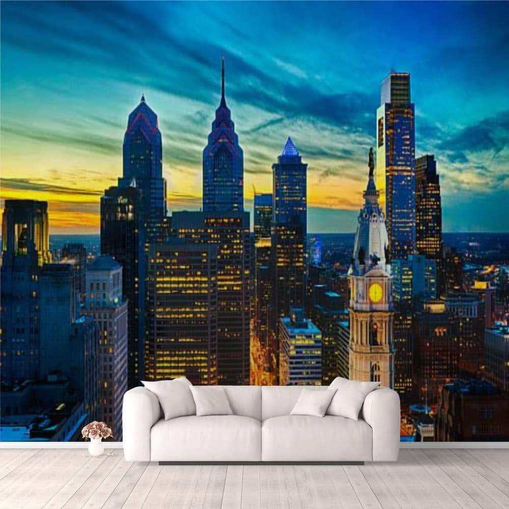 Philadelphia Skyline From Indoor View Wallpaper