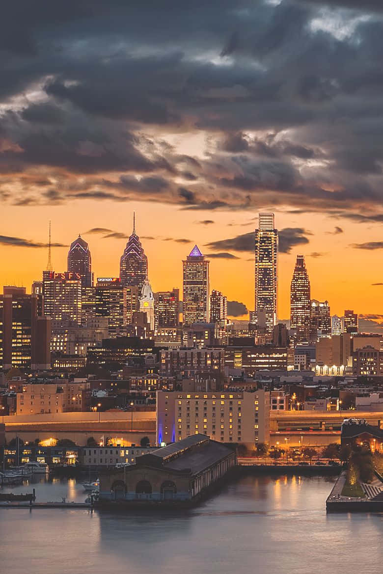 Philadelphia Skyline Of Yellow Sky Wallpaper