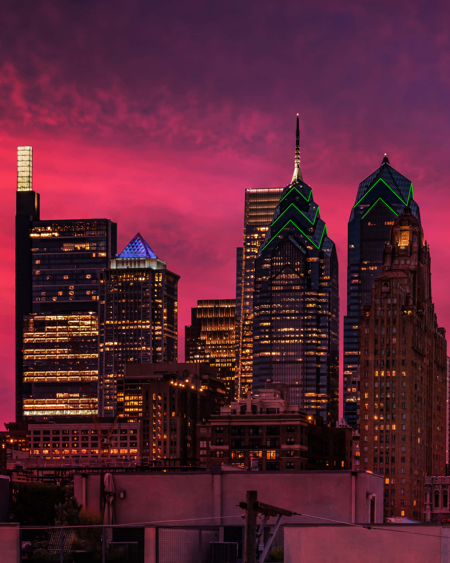 Philadelphia Skyline Pink Sky Wallpaper