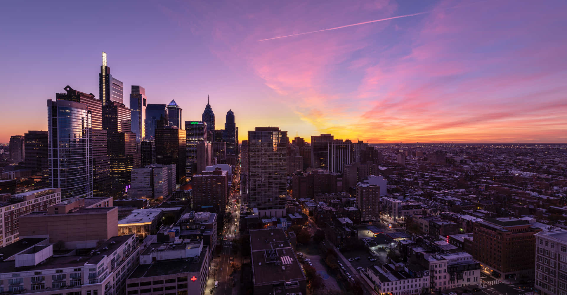 Philadelphia Skyline Sunset Sky Wallpaper
