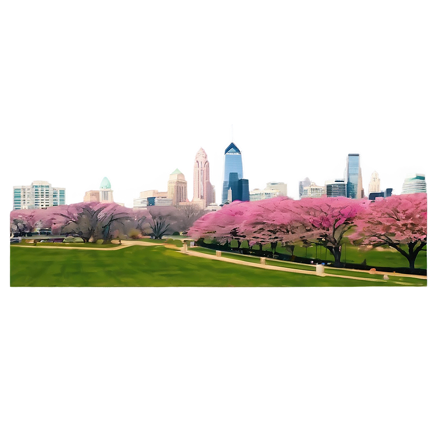 Philadelphia Skyline With Cherry Blossoms Png Bjf PNG