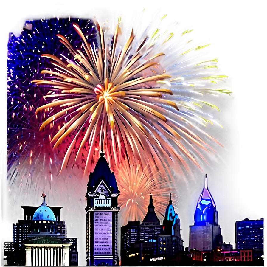 Philadelphia Skyline With Fireworks Png 06252024 PNG