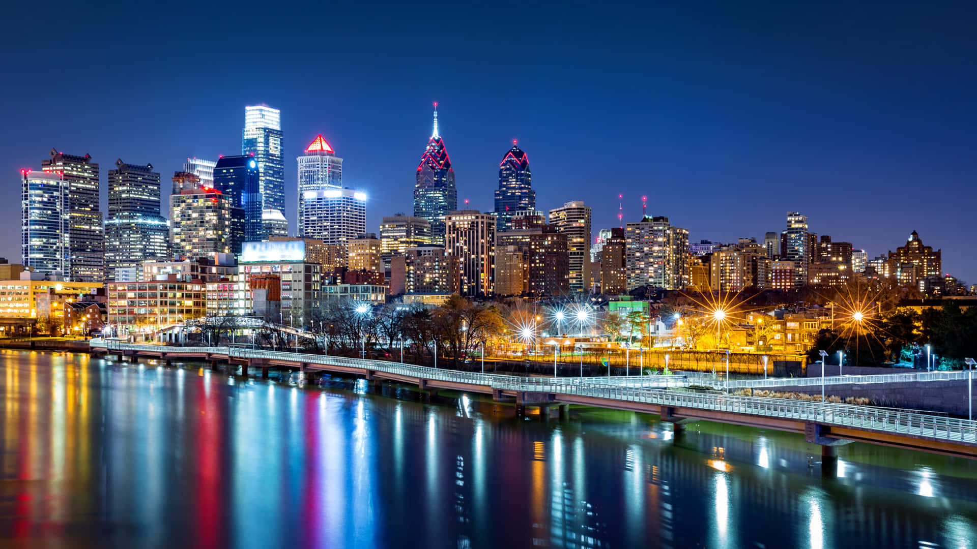 Philadelphia Skyline With Multicolor Reflection Wallpaper